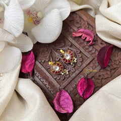 Vriksham Diya Style Kundan Jadau Press Bugadi-Red White-Pearls-J3953