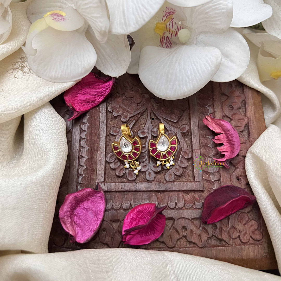 Vriksham Diya Style Kundan Jadau Press Bugadi-Red White-Pearls-J3953