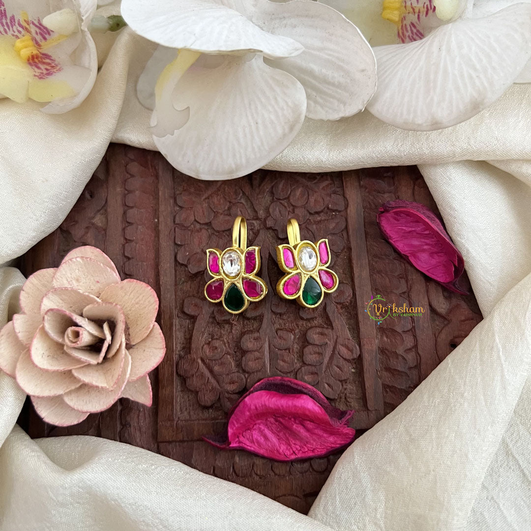 Vriksham Designer Lotus Shape Kundan Jadau Press Bugadi-Red Green & White-J3509