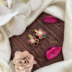 Vriksham Designer Lotus Shape Kundan Jadau Press Bugadi-Red Green & White-J3509