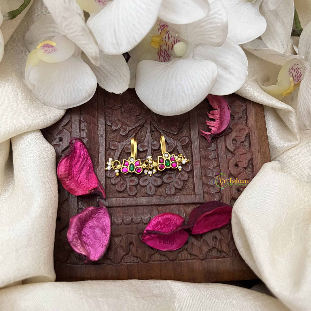 Vriksham Butterfly Style Kundan Jadau Press Bugadi-Red White & Green-Pearls-J3955