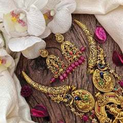 Vriksham Classic Dual Peacock & Lord Krishna Hasli Choker-Red Bead-G21665