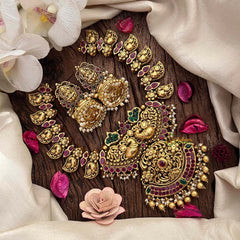 Vriksham Classic Golden Dual Peacock Short Neckpiece-Gold Bead-Pearls-G21666