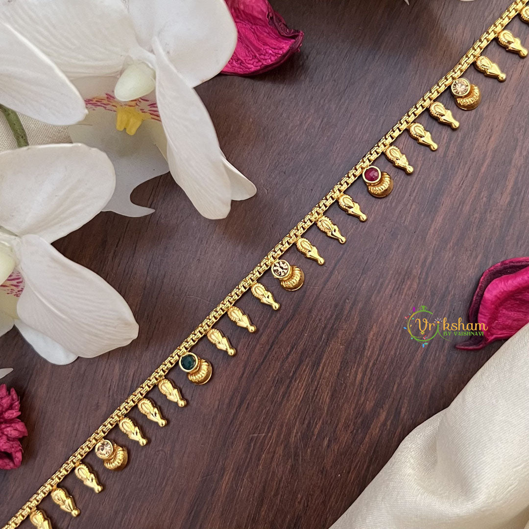 Vriksham Gold Look Alike Designer Shape Green Red stone Thin Hip Chain-G17959