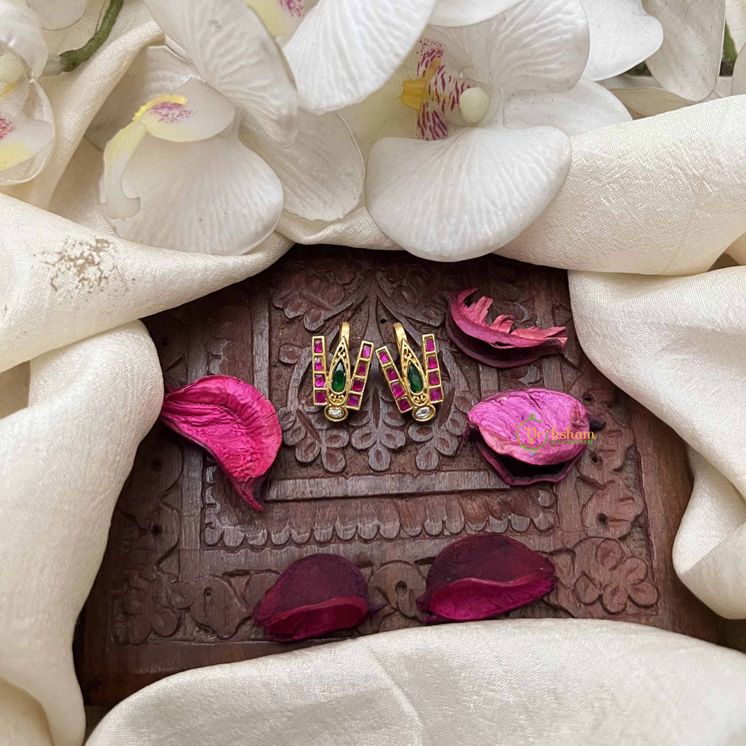 Vriksham Traditional Kundan Diya Jadau Press Bugadi-Red Green & White-J3945