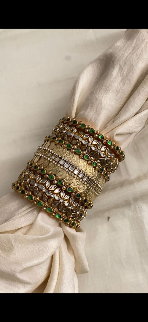 Silk Thread Kundan Bridal Bangle-Green White-G15264