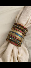 Silk Thread Kundan Bridal Bangle-Red Blue-G15263