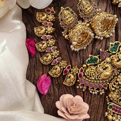 Vriksham Classic Golden Dual Peacock Short Neckpiece-Gold Bead-Pearls-G21666