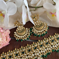 Designer AD Stone High Neck Choker-Green Bead-G14153