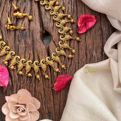 Vriksham Classic Peacock Neckpiece-Red Green-Gold Bead-G21672