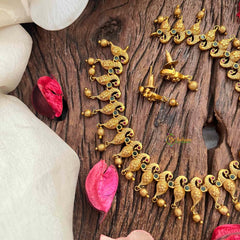 Vriksham Classic Peacock Neckpiece-Red Green-Gold Bead-G21672