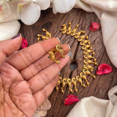 Vriksham Classic Peacock Neckpiece-Red Green-Gold Bead-G21672