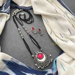 German Silver Black Beaded Neckpiece-S897