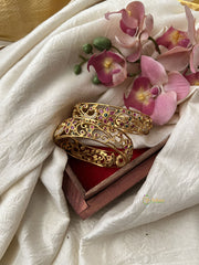 Premium Gold Look Alike Floral Mayil  AD Stone Bangle Set -G11837