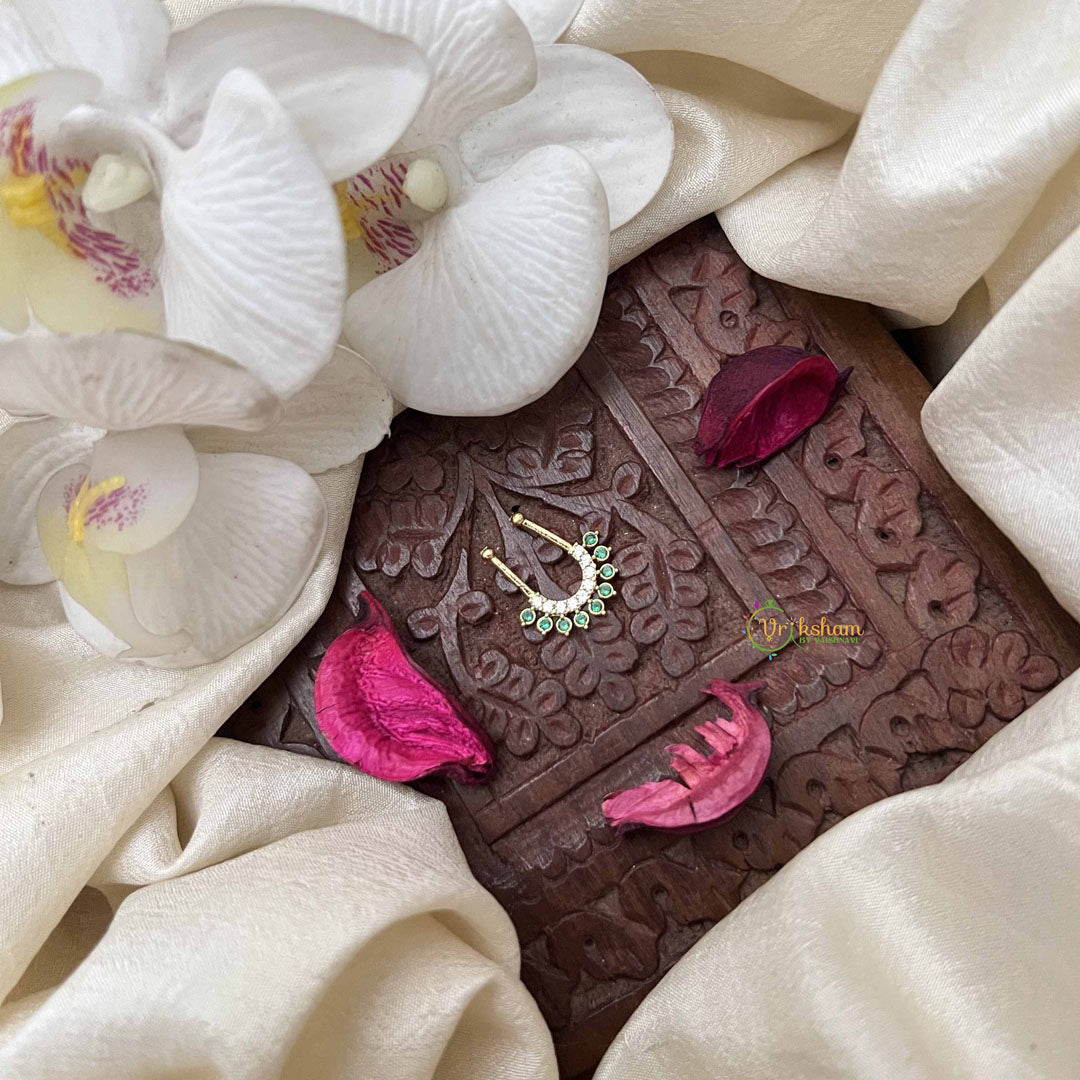 Vriksham Elegant Half Circle Leaf Septum Ring-Green White-G21129