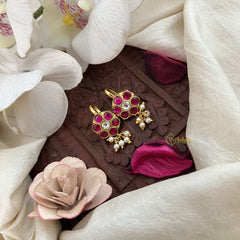 Vriksham Floral Charm Kundan Jadau Press Bugadi-Red White-Pearl-J3534