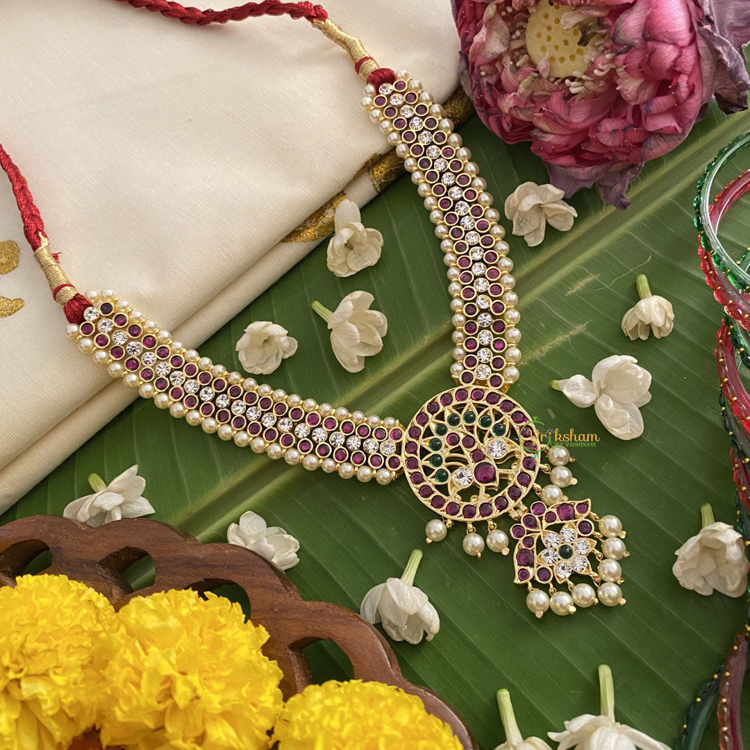 Vriksham Traditional Kemp Stone Short Neckpiece-Pearl-G17542