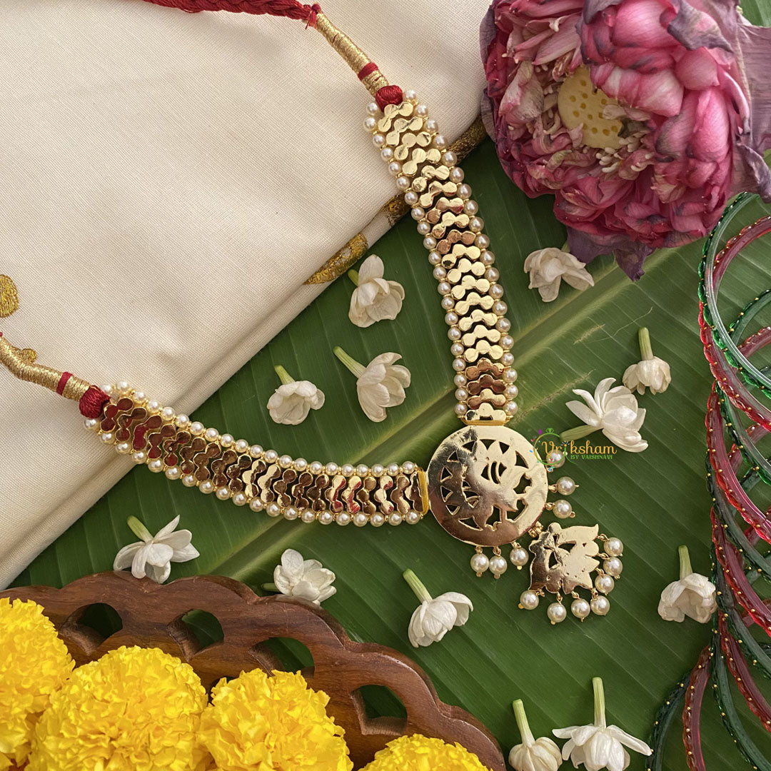 Vriksham Traditional Kemp Stone Short Neckpiece-Pearl-G17542