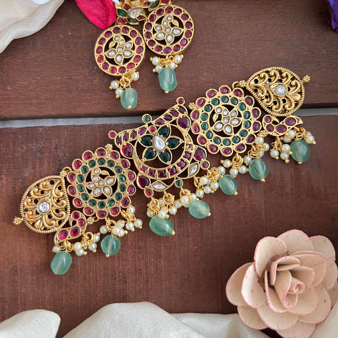 Precious Floral High Neck Choker-Aqua Green Bead-Pearl-G14157
