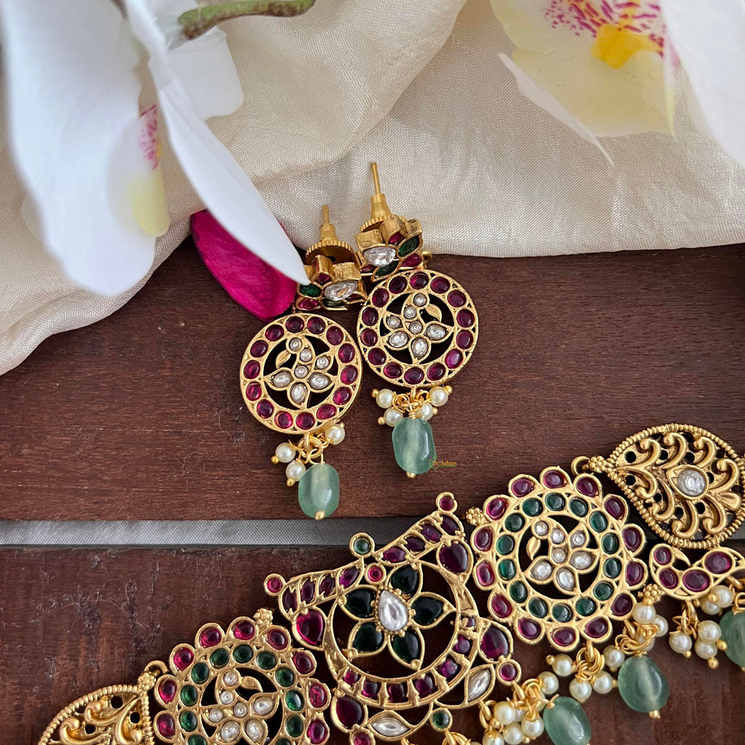 Precious Floral High Neck Choker-Aqua Green Bead-Pearl-G14157