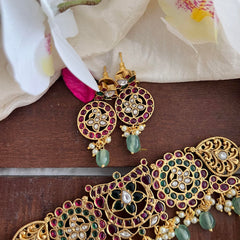 Precious Floral High Neck Choker-Aqua Green Bead-Pearl-G14157