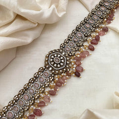 Elegant Victorian Diamond Bridal Hip Chain-Onion Pink Bead-G13330