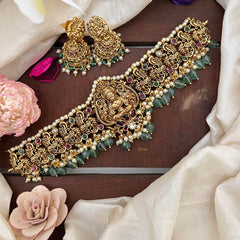 Traditional Lakshmi High Neck Choker-Aqua Green Bead-Pearl-G14160