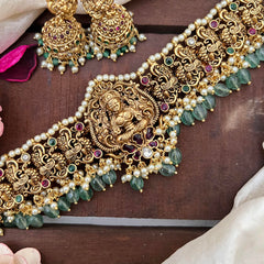 Traditional Lakshmi High Neck Choker-Aqua Green Bead-Pearl-G14160