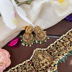 Traditional Lakshmi High Neck Choker-Aqua Green Bead-Pearl-G14160