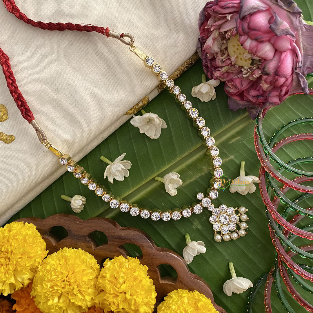 Vriksham Premium Kemp Pendant Short Neckpiece-Pearl-White-G17541