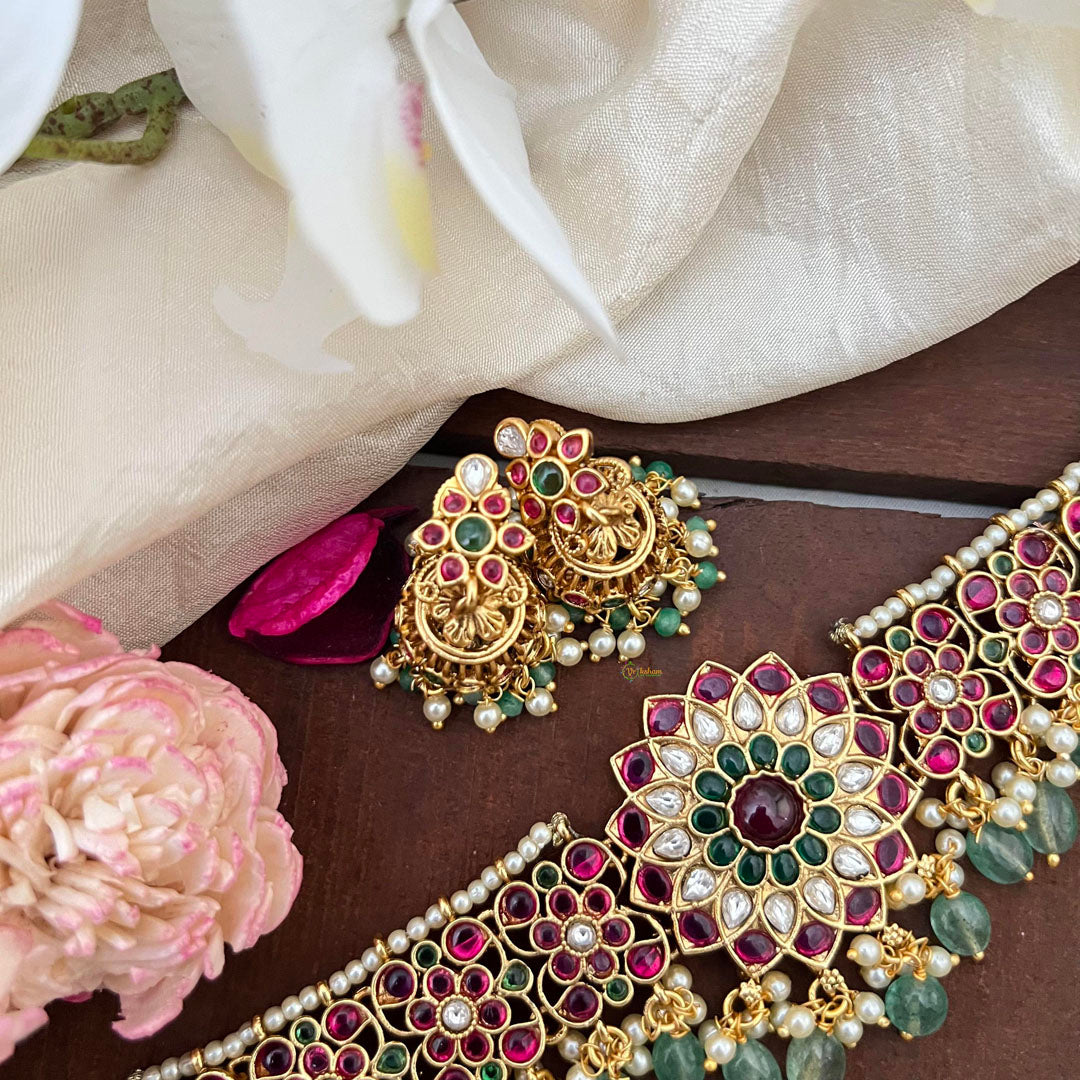 Elegant Flower High Neck Choker-Aqua Green Bead-Pearl-G14161