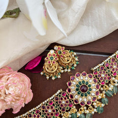 Elegant Flower High Neck Choker-Aqua Green Bead-Pearl-G14161