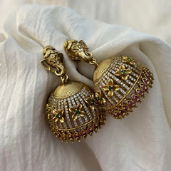 Premium Gold Alike AD Stone Ganpati Jhumkas-G12570