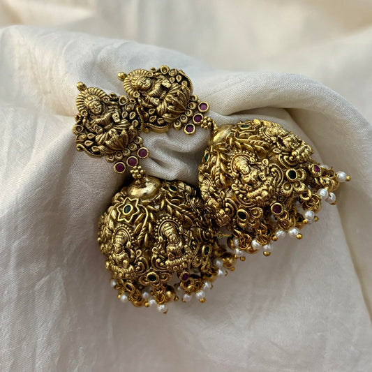 Premium Gold Alike Lakshmi Jhumkas-Pearl-G12571