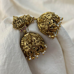 Premium Gold Alike Lakshmi Jhumkas-Pearl-G12571