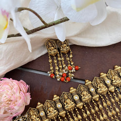 Cluster Pearl Kerala Style Lakshmi High Neck Choker-Coral-G14164