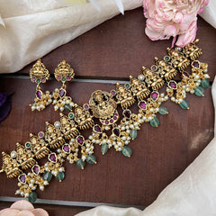 Premium Lakshmi High Neck Choker-Aqua Green Bead-Pearl-G14165