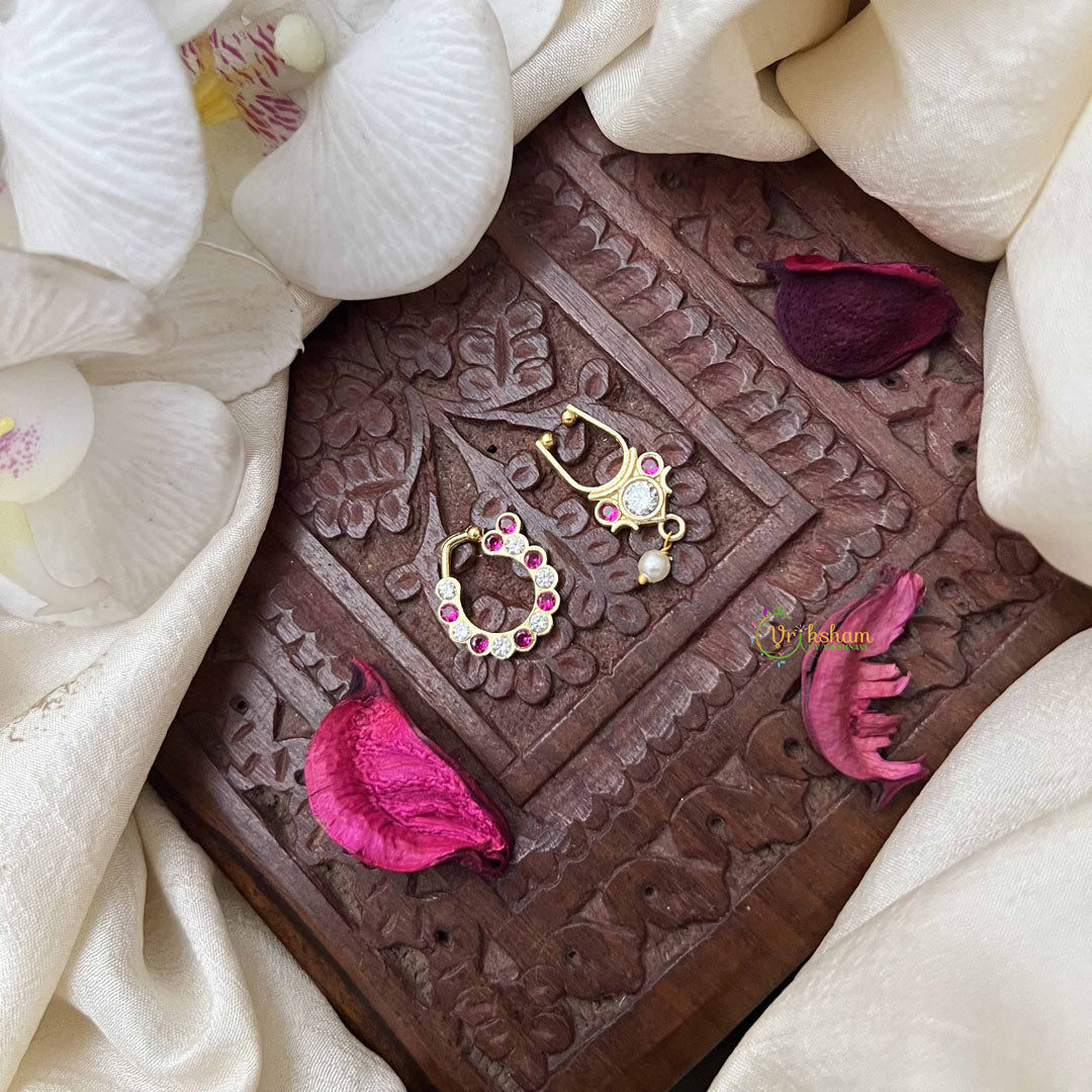 Vriksham  Premium Style Septum Ring & Nath Bullak-White Red-G21144