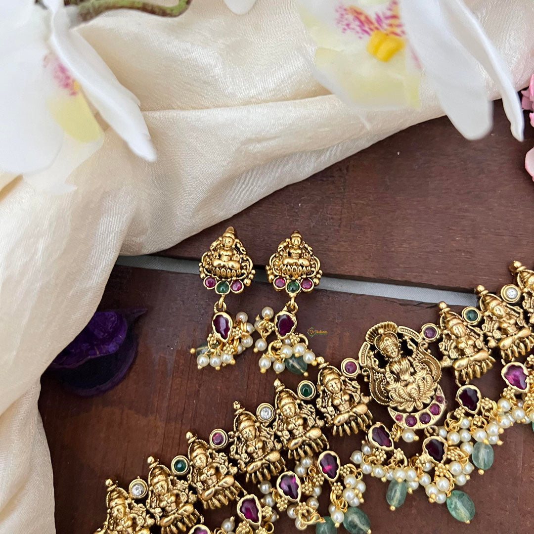 Premium Lakshmi High Neck Choker-Aqua Green Bead-Pearl-G14165
