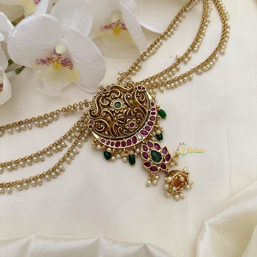 Designer Red Green Jada Billai with Pearl Maatil-G14817