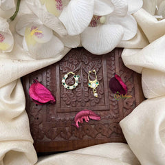 Vriksham  Primium Style Septum Ring & Nath Bullak-White Green-G21143