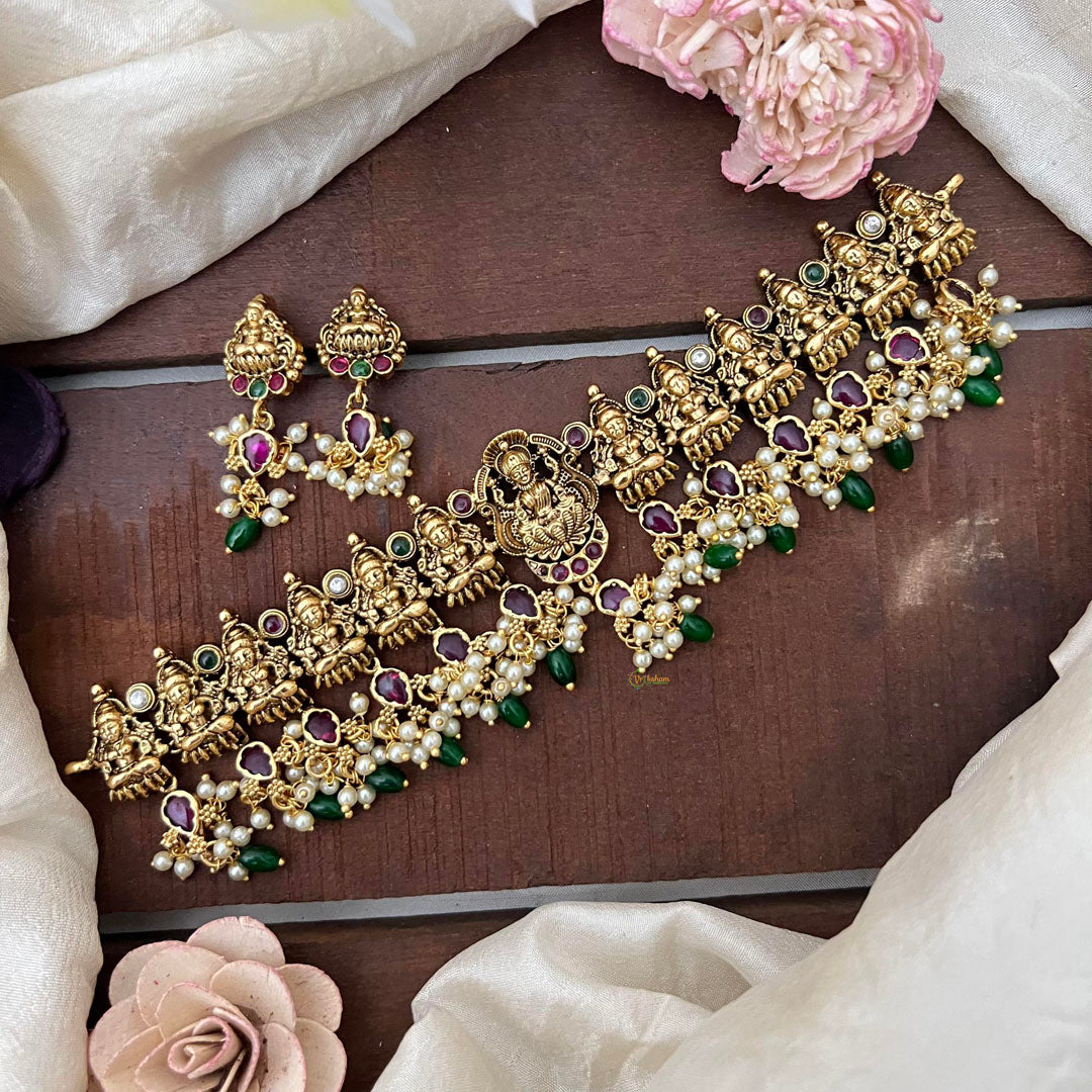 Premium Lakshmi Choker-Green Bead-Pearl-G14168