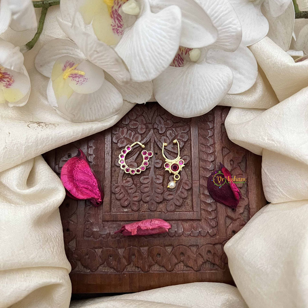 Vriksham  Premium Style Septum Ring & Nath Bullak-Red-G21146