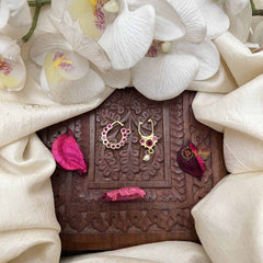 Vriksham  Premium Style Septum Ring & Nath Bullak-Red-G21146