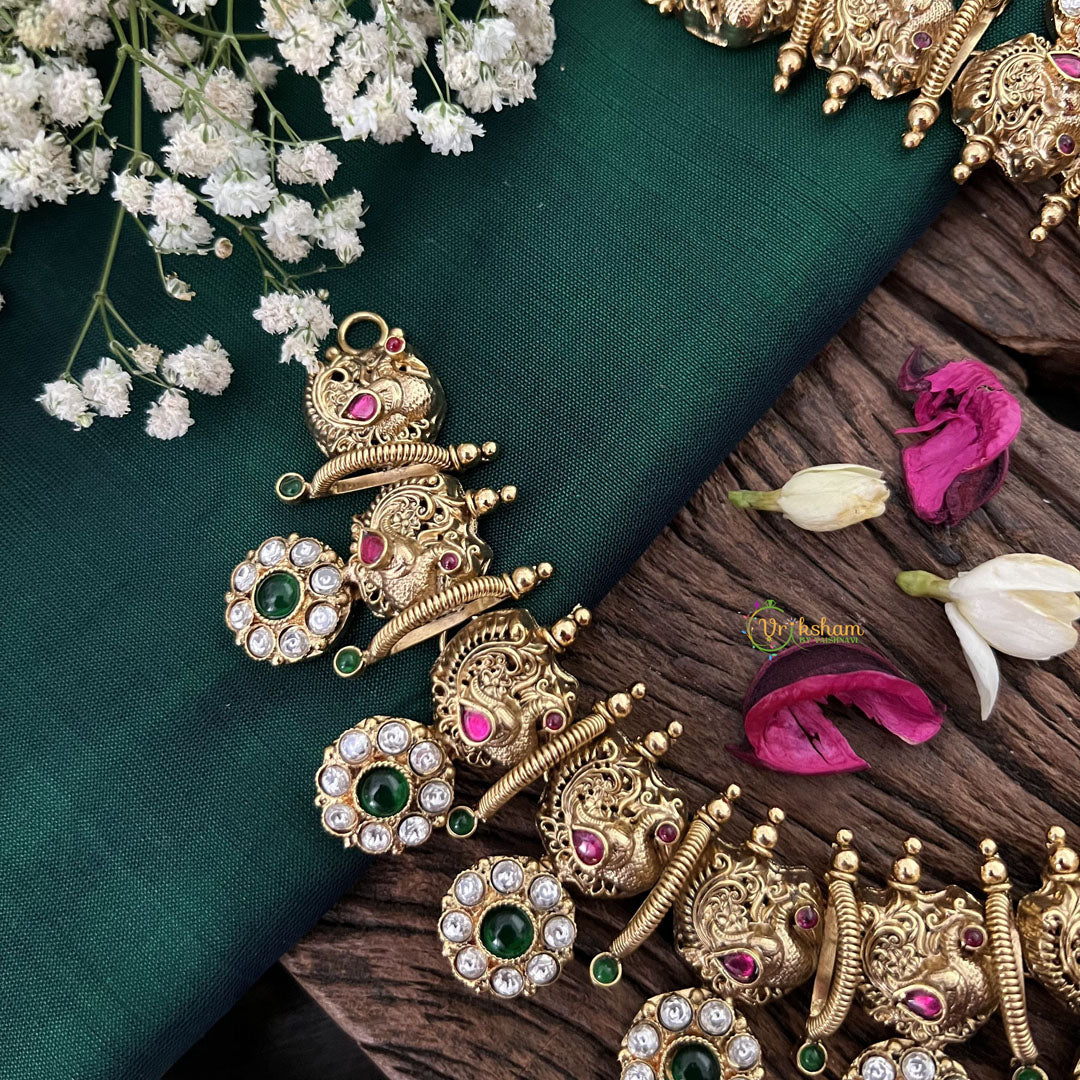 Vriksham Lakshmi Antique Temple Short Bridal Choker 1 gm Gold-Green Red-G18756