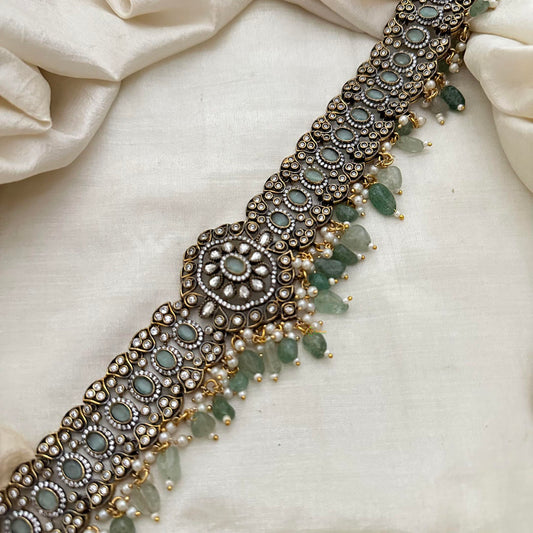 Elegant Victorian Diamond Bridal Hip Chain-Aqua Green Bead-G13339