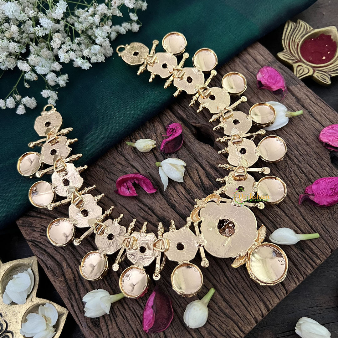 Vriksham Lakshmi Antique Temple Short Bridal Choker 1 gm Gold-Green Red-G18756