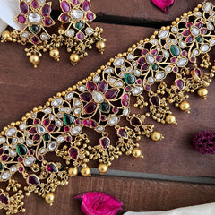 Elegant AD Stone Lotus High Neck Choker-Gold Bead-G14171