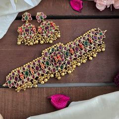 Elegant AD Stone High Neck Choker-Coral-Gold Bead-G14172