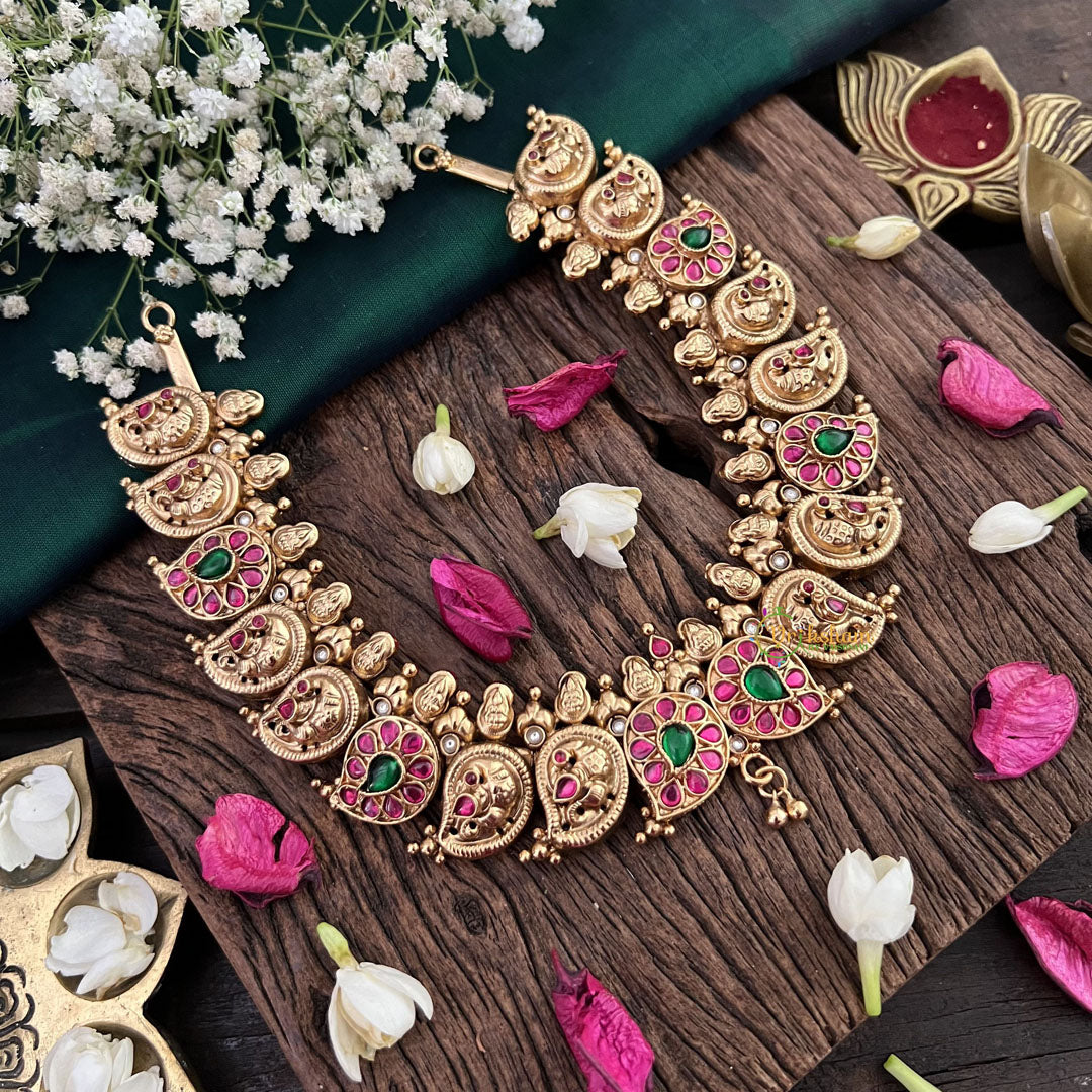 Vriksham Peacock Motif Antique 1 gm Gold Finish Temple Nackiace-G18758